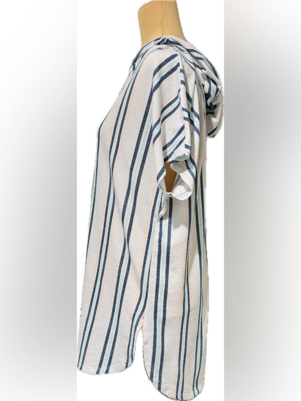 Time and Tru White Hooded Coverup with Blue Stripes - Picture 4 of 7